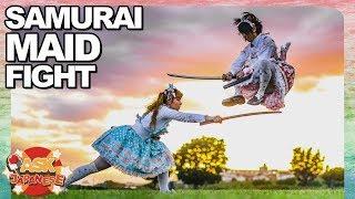 Lolita Samurai: Japanese boy and foreign girl try sword fighting like Japanese samurai