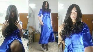 Crossdresser Photo Shoot Session | Makeup, Blue Dress & High Heels