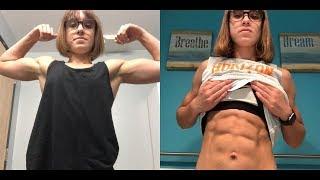 16 years old Fitness girl Delaney flexing her biceps, abs